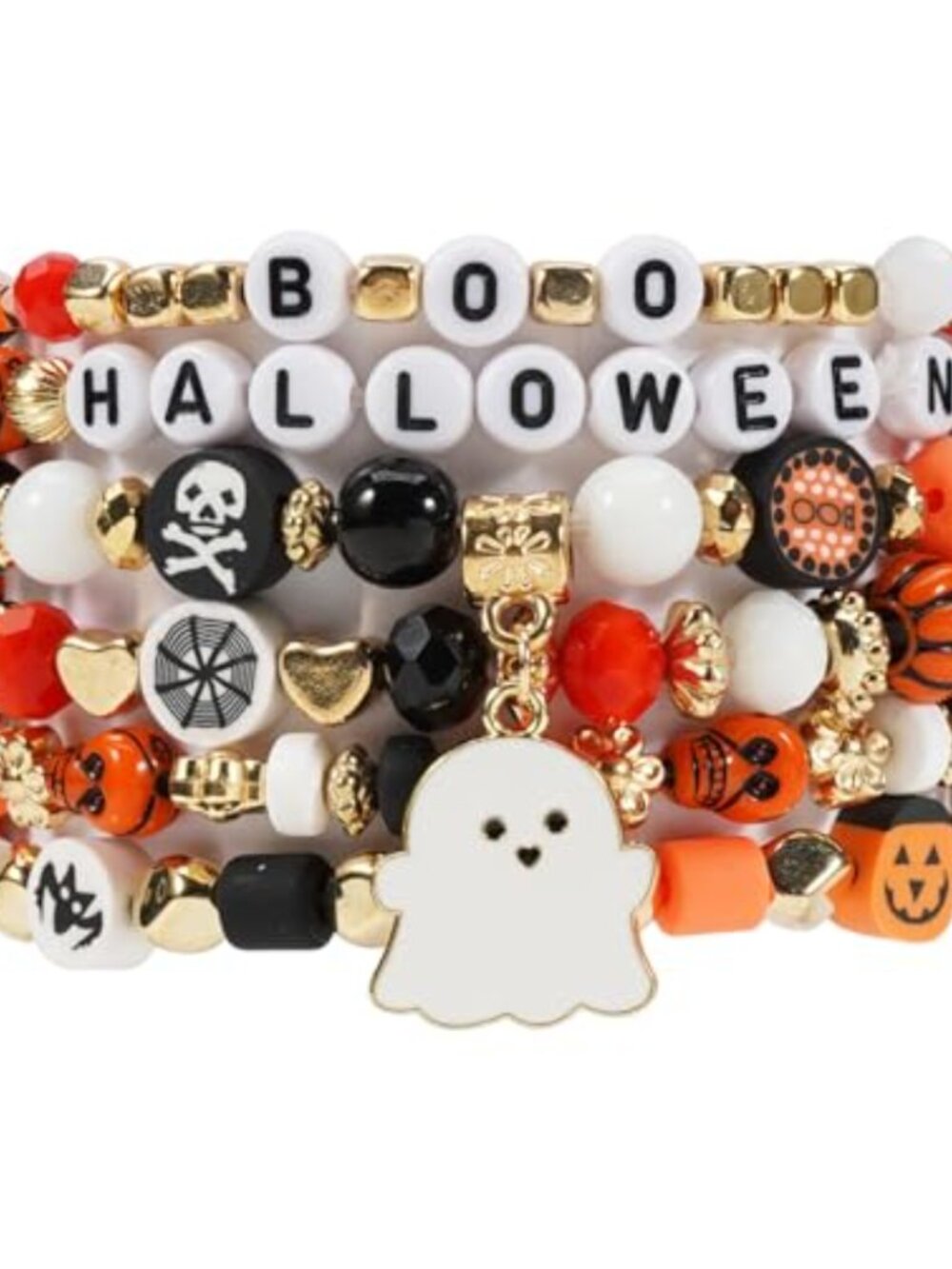 Halloween Heishi Beaded Stretch Bracelets Stackable Glass Set